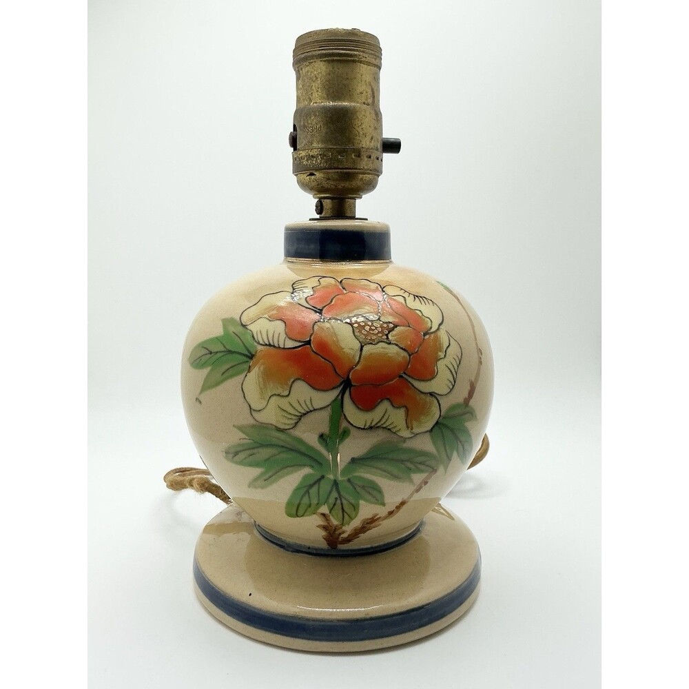 Vintage Japanese Hand Painted Floral Ceramic Boudoir Lamp
